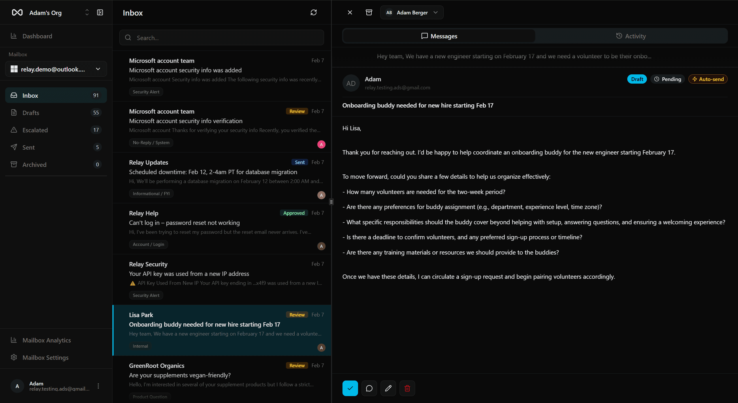 Relay AI Customer Support Dashboard